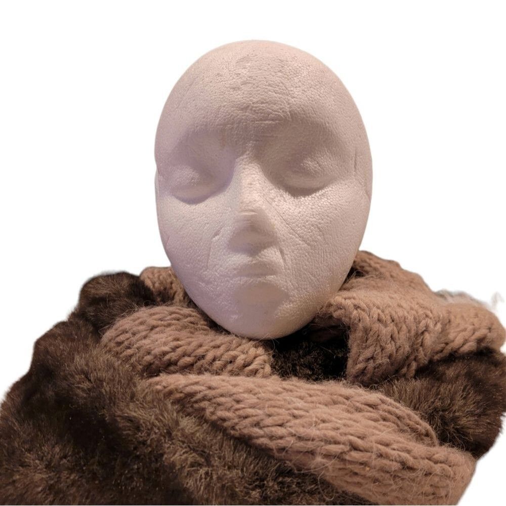Nardi & Tagliaferri Taupe gray wool faux fur knitted wrap scarf shawl